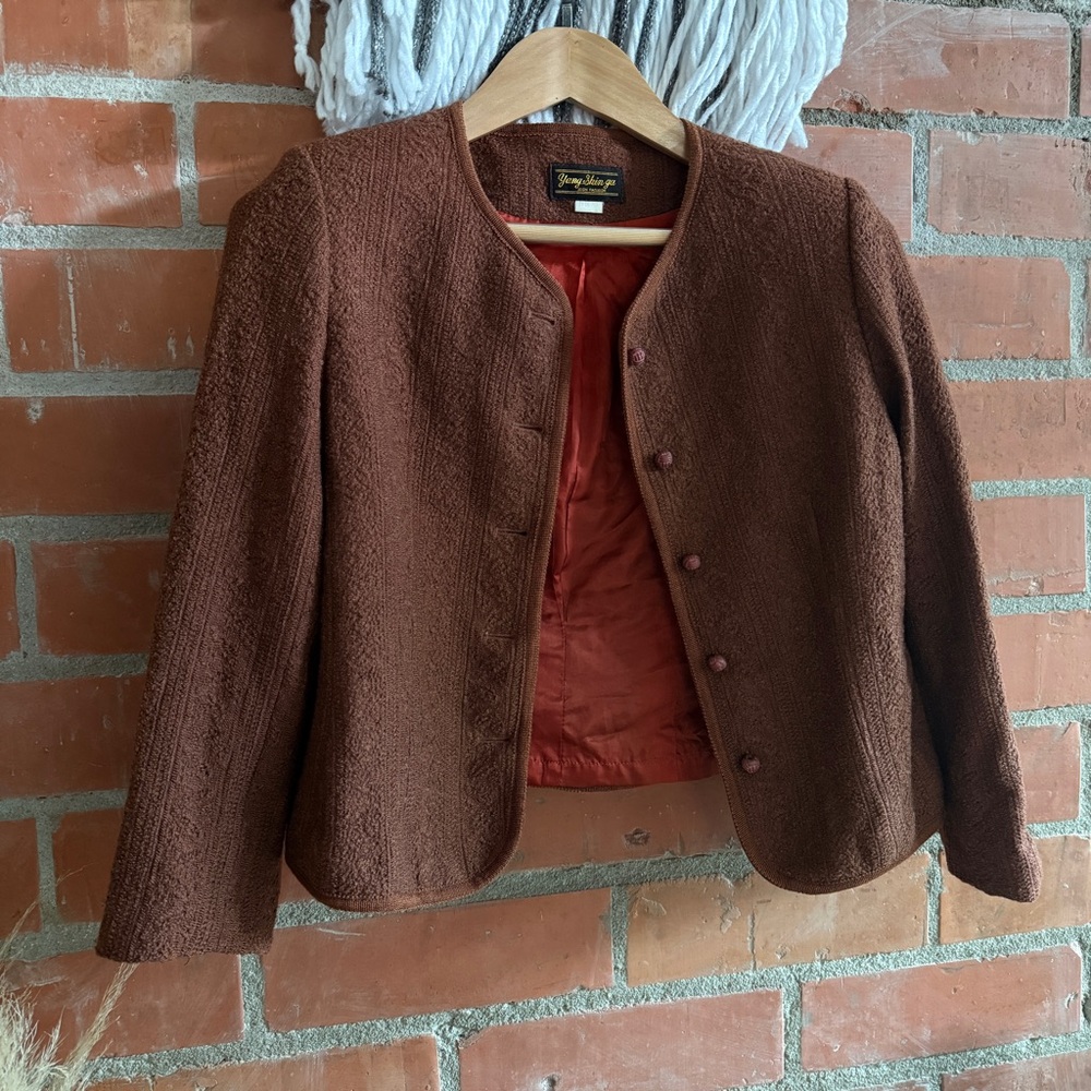 American Vintage Chocolate Brown Textured wool blend Blazer jacket western S/M
